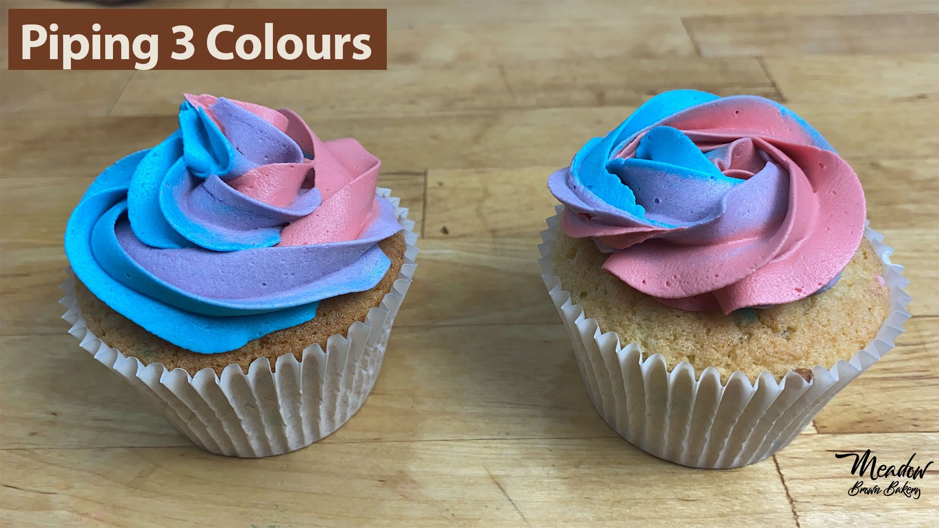How to pipe 3 colours on cupcakes Meadow Brown Bakery